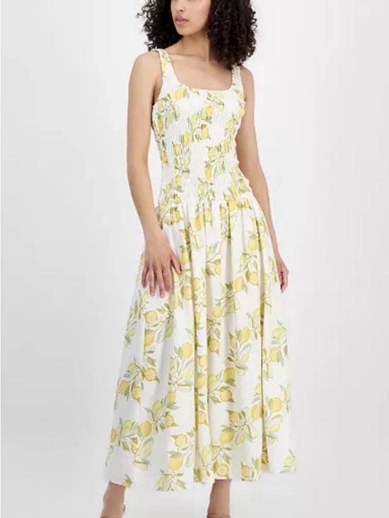 Avec Les Filles Dresses & Skirts - Avec Les Filles White Maxi Dress with Yellow Lemon & Green Leaf Print
